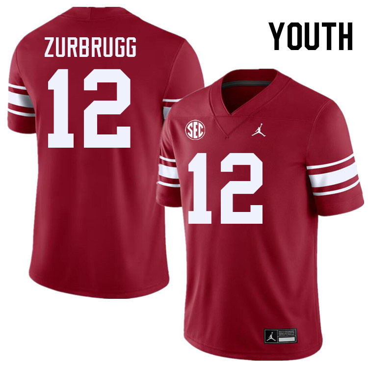 Youth #12 Brendan Zurbrugg Oklahoma Sooners 2024 SEC Conference College Football Jerseys-Throwback